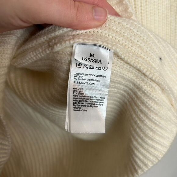 All Saints Ivory Cream Crew Neck Jumper Wool Blend - Picture 5 of 8